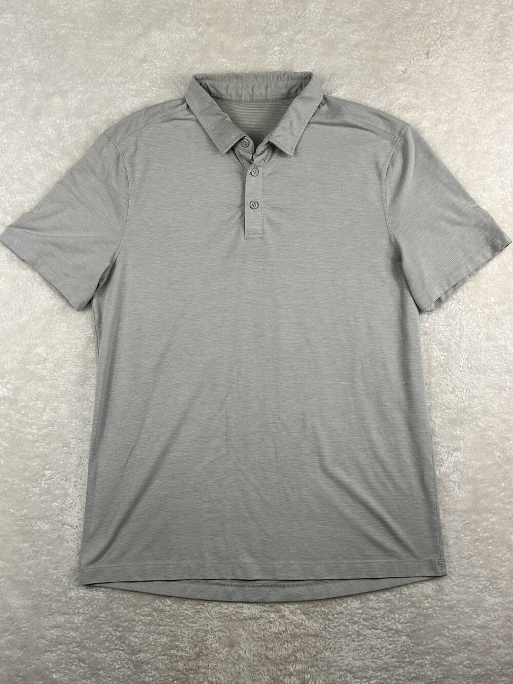 Lululemon Polo Shirt Mens Sz L Grey Performance Golf Short Sleeve Preppy